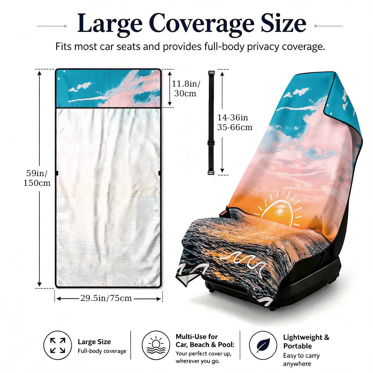 2-piece dual-use car seat cover, ultra-fine fiber, can be used as a beach towel, printed car protective seat cover 13