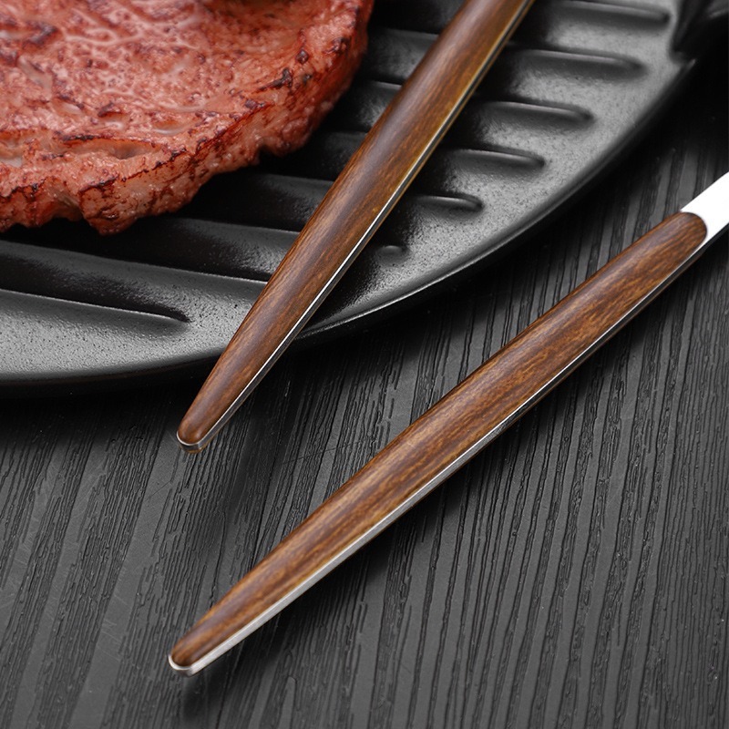Amazon 模造木製ハンドルポルトガル 430 ステンレス鋼食器西洋ステーキナイフ、フォーク、スプーンクリップハンドルセット卸売|undefined