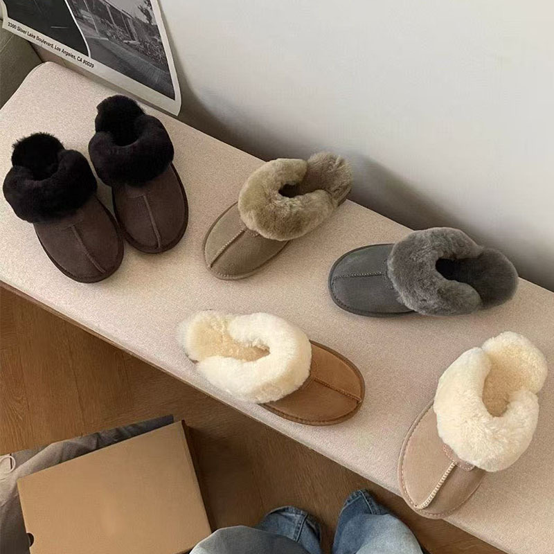 Cross-Border Sanpo Sheepskin Integrated Snow Boots New Style Star Slippers Women's Closed-Toe Home Shoes Thin-Soled Lazy Slip-On Outdoor Cotton Slippers