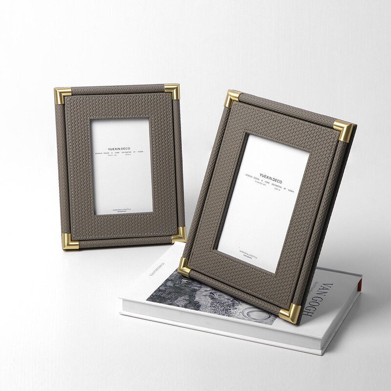 Modern Light Luxury Woven Pattern Leather Photo Frame Ornaments Model Room Bedroom Bedside Table Desktop Home Accessories Furnishings Modern Light Luxury Woven Pattern Leather Photo Frame Ornaments Model Room Bedroom Bedside Table Desktop Home Accessories Furnishings