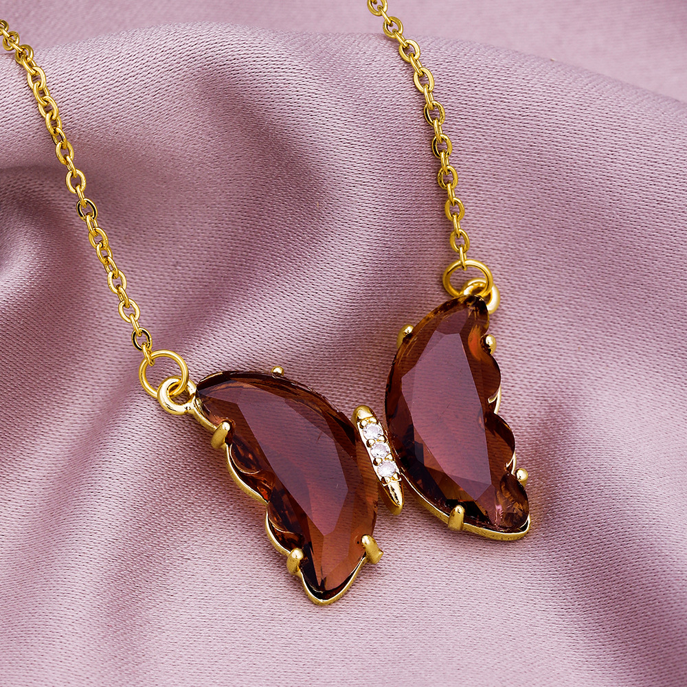 1 Piece Fashion Butterfly Titanium Steel Inlay Crystal Pendant Necklace_colorza_18