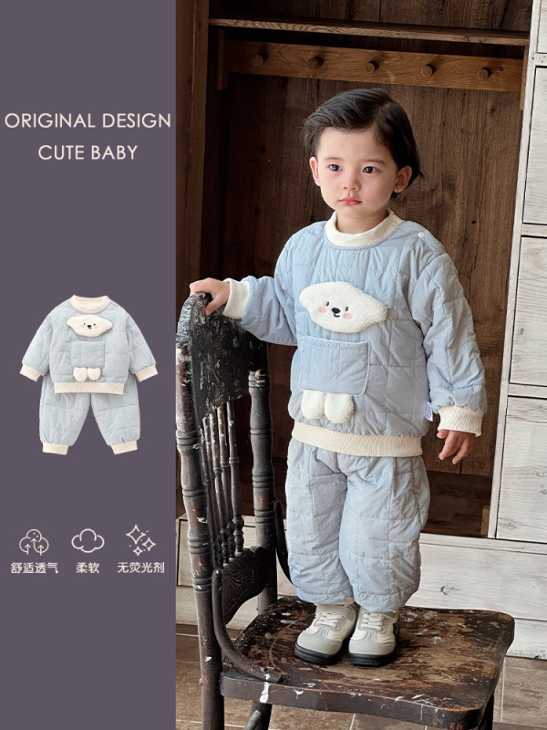儿童套装秋冬装男女宝宝小狗家居服夹棉棉衣棉裤婴幼儿分体两件套|undefined
