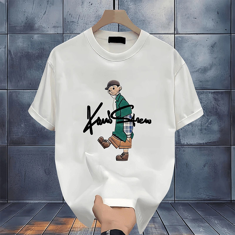Men's Clothing Cotton T Shirt Short Sleeved Round Neck Loose Breathable Fashionable All Match Printed Trendy Tops_viptrois.com