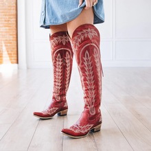 米莱尔2022亚马逊独立站跨境外贸新款欧美复古过膝女靴侧拉链女鞋