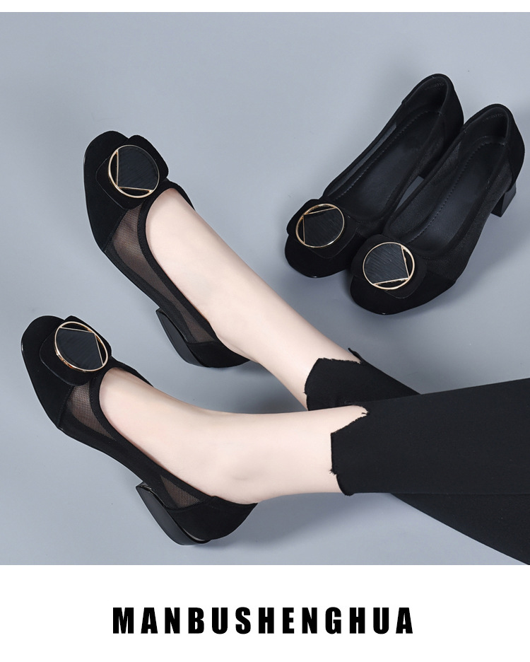Sandal nữ quai chữ V đế mềm gót thấp 2.5 cm, chất liệu da thật lưới thoáng khí — Gót đen cao 2.5 cm chi tiết 16