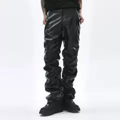 Dark Punk PU Leather Pants with Metallic Wrinkle Finish for Men, Streetwear Hip-Hop Baggy Casual Trousers