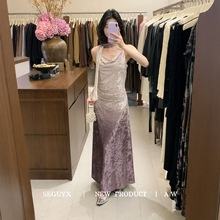 【SEGUYX 涩谷】十三行渐变丝绒吊带连衣裙高腰显瘦气质女裙G701#