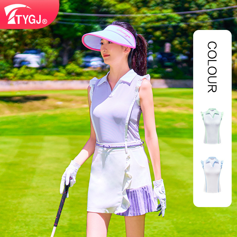 Cross-border supply spring and summer golf women's top new breathable sleeveless lapel slim slim sports polo shirt