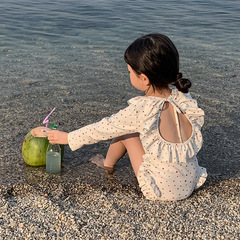 Children's swimsuit girl princess backless sun protection long-sleeved one-piece swimsuit girl vacation style sweet swimsuit Korean