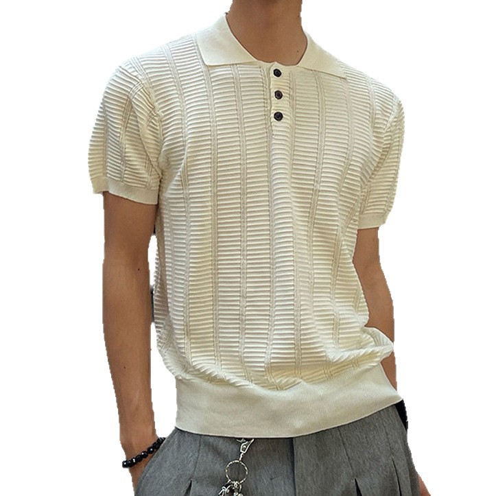 Polo camiseta de punto camiseta de manga corta camiseta de hombre solapa hueco textural viejo dinero viento hielo seda fábrica transfronteriza al por mayor