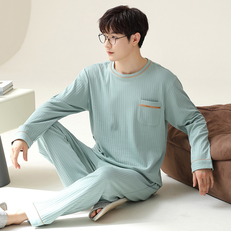 봄, 가을 남성 플러스 사이즈 플러스 사이즈 잠옷 남성 가을 남성 2024 새로운 가을, 겨울 긴 소매 코튼 홈 의류