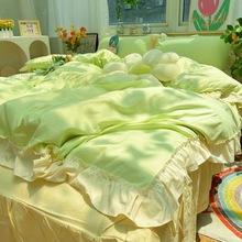 韩版公主风床裙四件套网红少女心双拼花边被套三件套床罩床单床品
