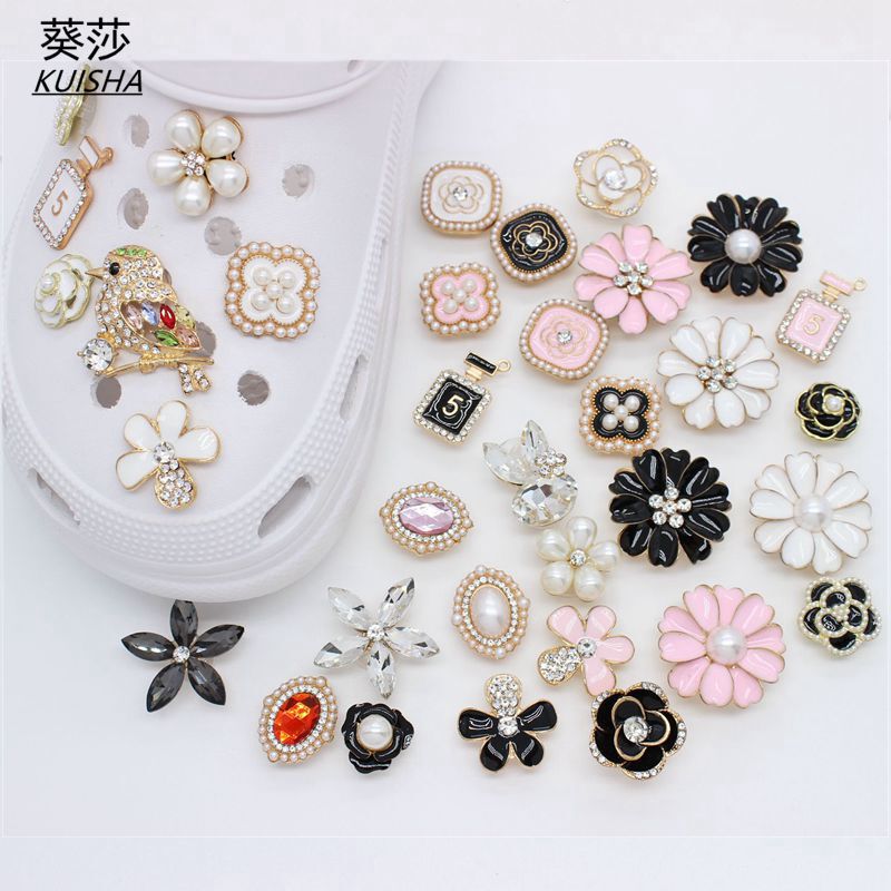 Kwai Sha cross-border hole shoes diy accessories drop oil Pearl Flower Bird crystal flower accessories shoe flower Rhinestone