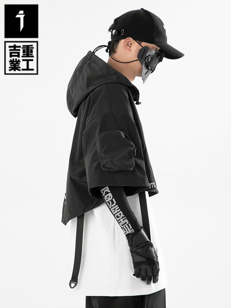 Chaqueta con Capucha de Estilo Funcional de Primavera/Verano de Jiyue Heavy Industries, Estilo Nacional, Holgada, Informal, Hip-Hop, Marca de Moda para Hombre