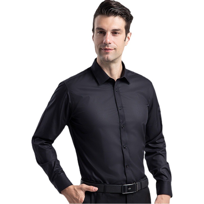 Camisa de negocios de primavera y otoño para hombres camisa de manga larga de fibra de bambú sin planchar de color sólido casual para hombres camisa de otoño
