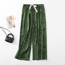 加工定制少女碎花大码透气棉绸简约阔腿裤可外穿家居裤九分裤丝带