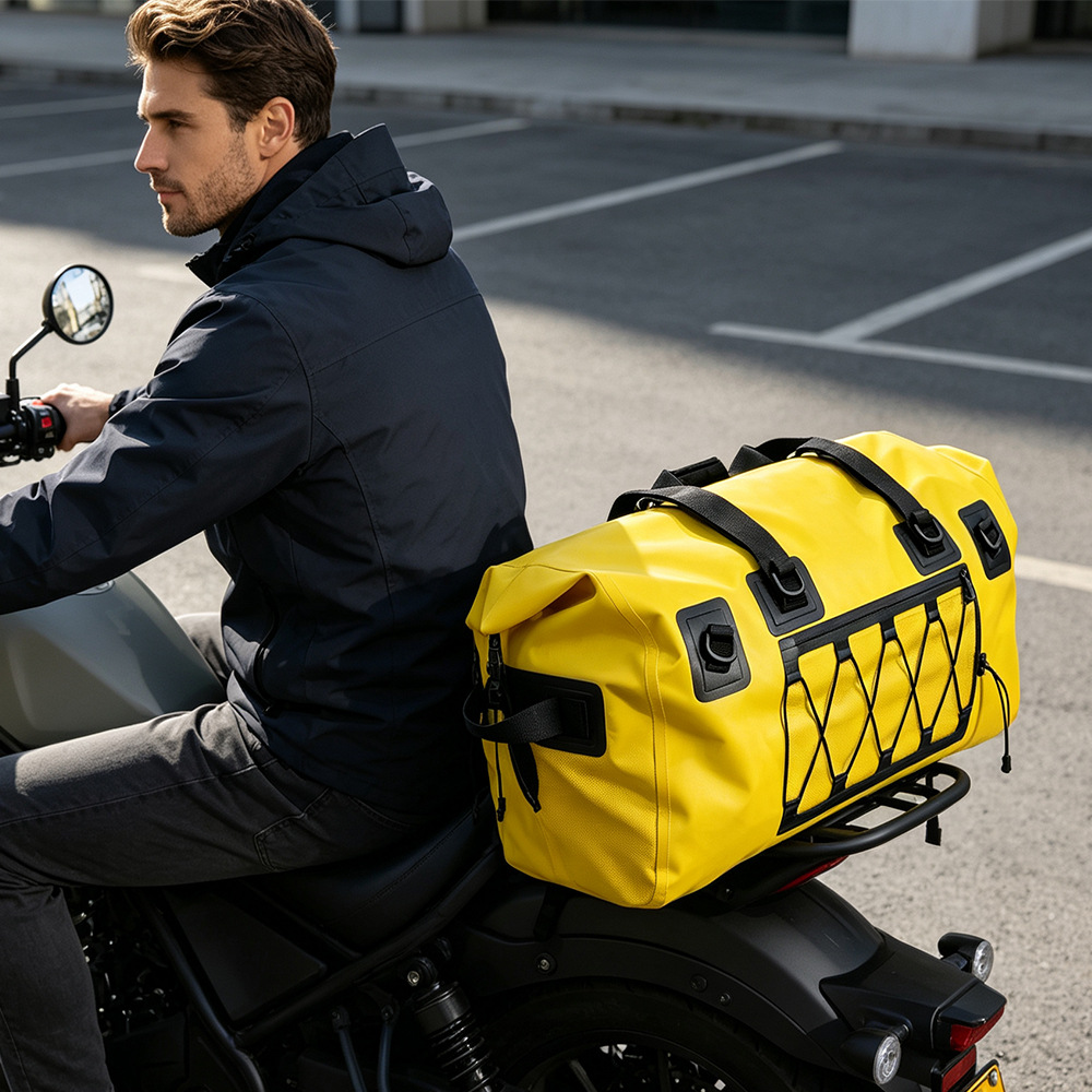 Customized PVC waterproof bag, large-capacity tail bag, cycling backpack, motorcycle universal storage bag, motorcycle rear seat bag