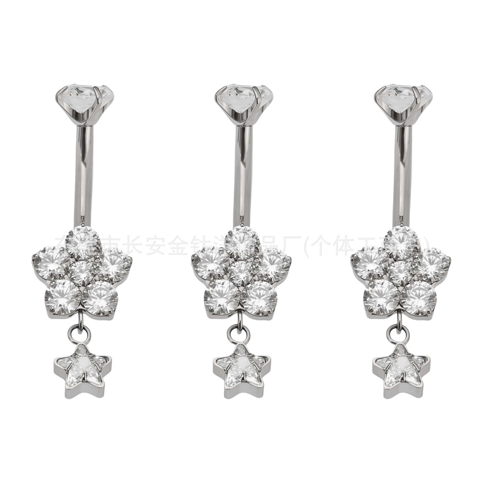 F136 Titanium Internal Thread Flower Five-Pointed Star Pendant Zircon Navel Ring detail image 5