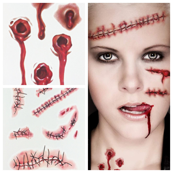 Conjunto de Halloween de comercio electrónico transfronterizo guantes de sangre guantes de calcetines de calcetín tatuaje pegatinas decoración de fiesta fantasma