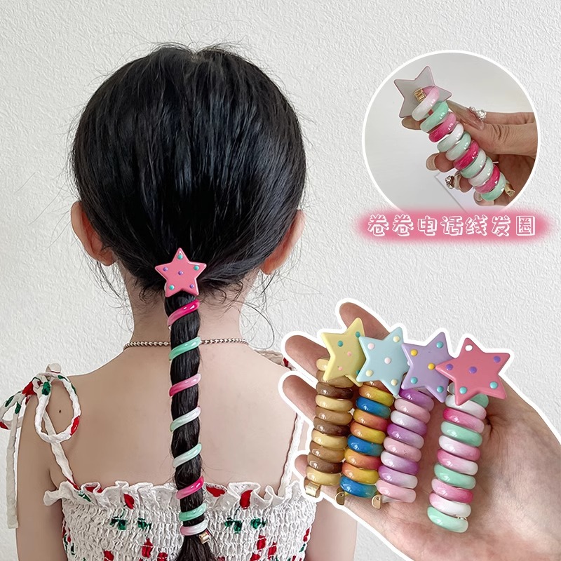 Línea telefónica Círculo para el cabello Rainbow Star Roll para niños alrededor de la cuerda para el cabello para niñas con banda de goma para el cabello nuevo accesorio para el cabello cuerda para la cabeza para mujeres