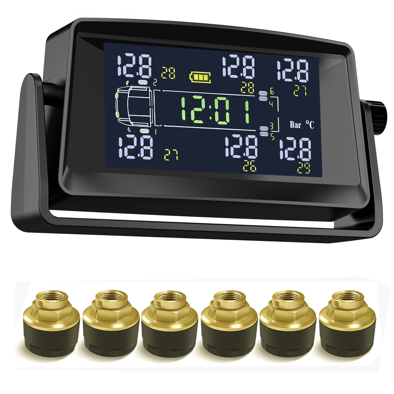 6-Wheel Truck, Light Truck, Heavy Truck, Rv Wireless Tire Pressure Monitor, Solar Tire Pressure and Temperature Display Tpms