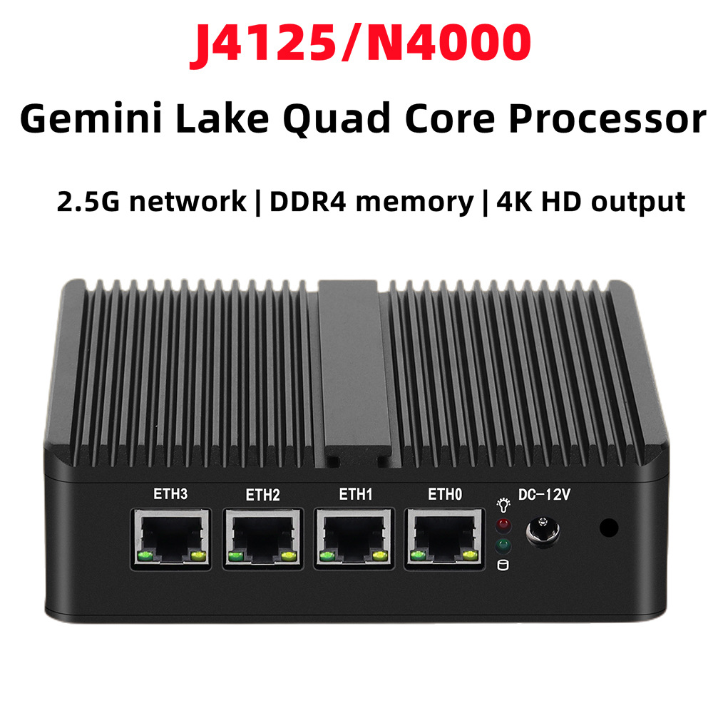 Mini host quad-core j4125 microordenador sin ventilador n4000 pequeño host Control Industrial enrutamiento suave mini pc