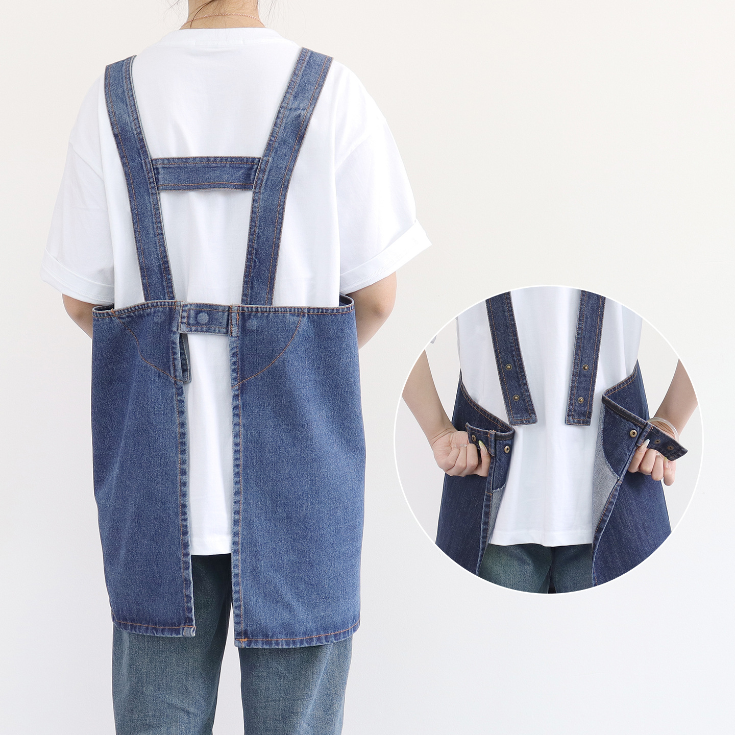 Transfronterizo nuevo delantal vaquero lavable logo personalizado lazos de café ropa de trabajo delantal japonés al por mayor