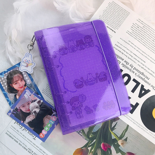 Internet celebrity Korean ins style pvc transparent purple cover strap six-hole hand ledger a5a6 strap PP binder