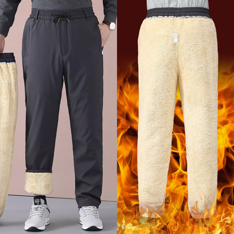 Three-layer thickened cotton pants, fleece-lined and extra thick for middle-aged and elderly men, winter style, elastic waist, lamb fleece, thick cotton pants for Northeast China.