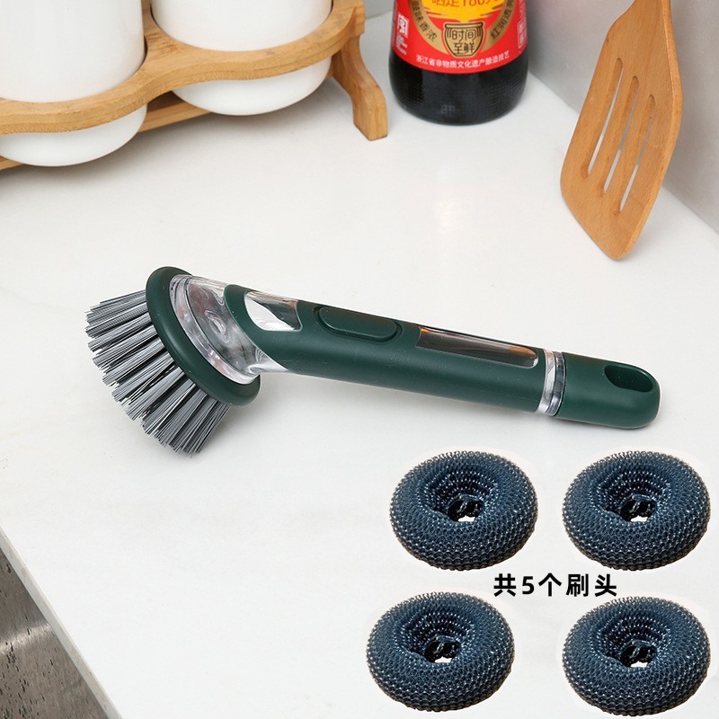 Cocina de mango largo cepillo de paneles artefacto líquido automático cepillo de paneles lavavajillas cepillo de lavavajillas doméstico alambre de acero bola limpia