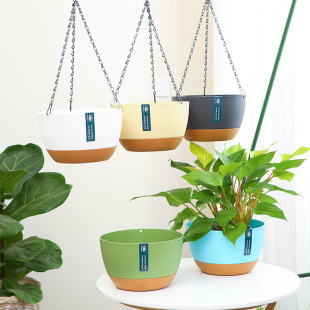 Hanging Double Chain Hanging Basket Flower Pot Household Balcony Indoor Green Rose Green Plant Automatic Absorbent Pot Wholesale