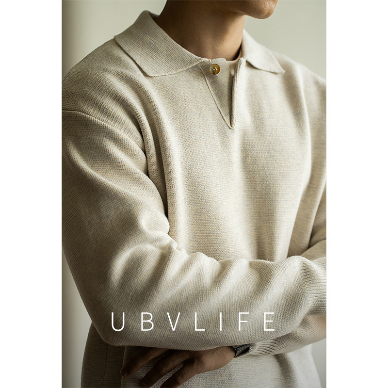 Old Money Style Mixed Color Yarn Half-Cardigan Seagull Collar Knitwear Men's 2025 Autumn and Winter New Warm Casual Knitwear