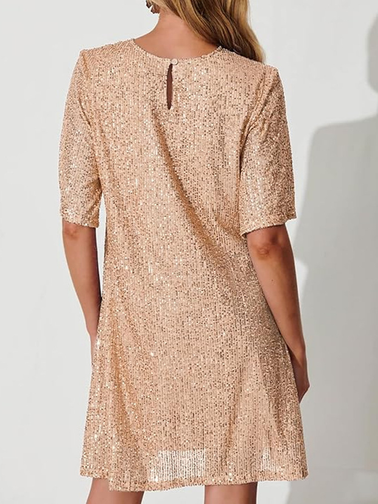 2025 primavera e verão novo comércio exterior transfronteiriço roupas femininas Amazon desejo saia média ombro oblíquo vestido de lantejoulas vestido saia