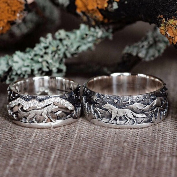 Cross-border hot sale jewelry men's and women's loyal wolf couple European and American style retro ring simple fashion wish New