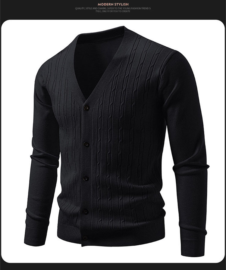 Korean-stil Herren Strickjacke Mit V-ausschnitt Und Jacquard-muster_voghion.com