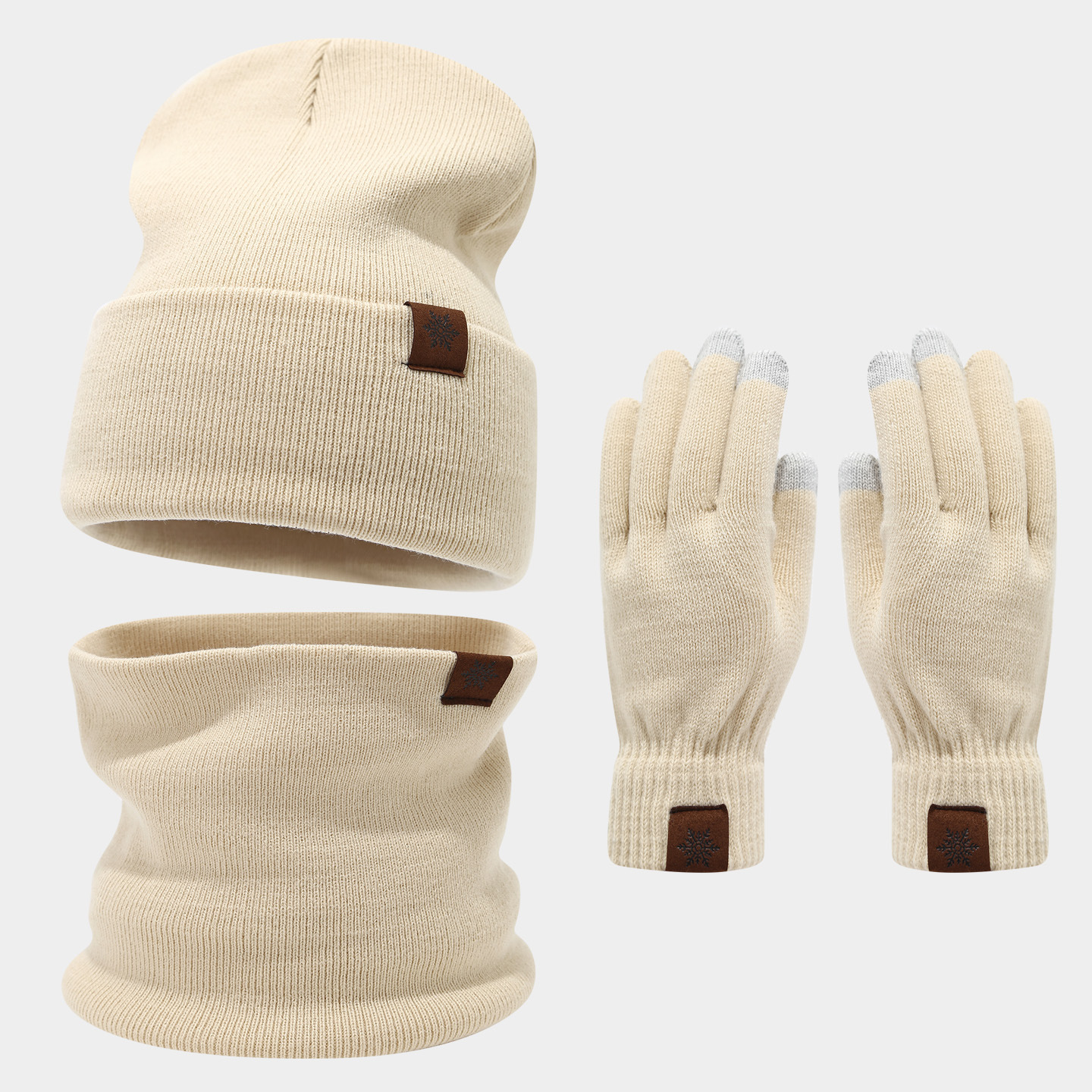 Sombrero de copo de nieve guantes de tres piezas para mujeres al aire libre engrosado calentamiento sombrero de punto calentamiento conjunto de moda masculina