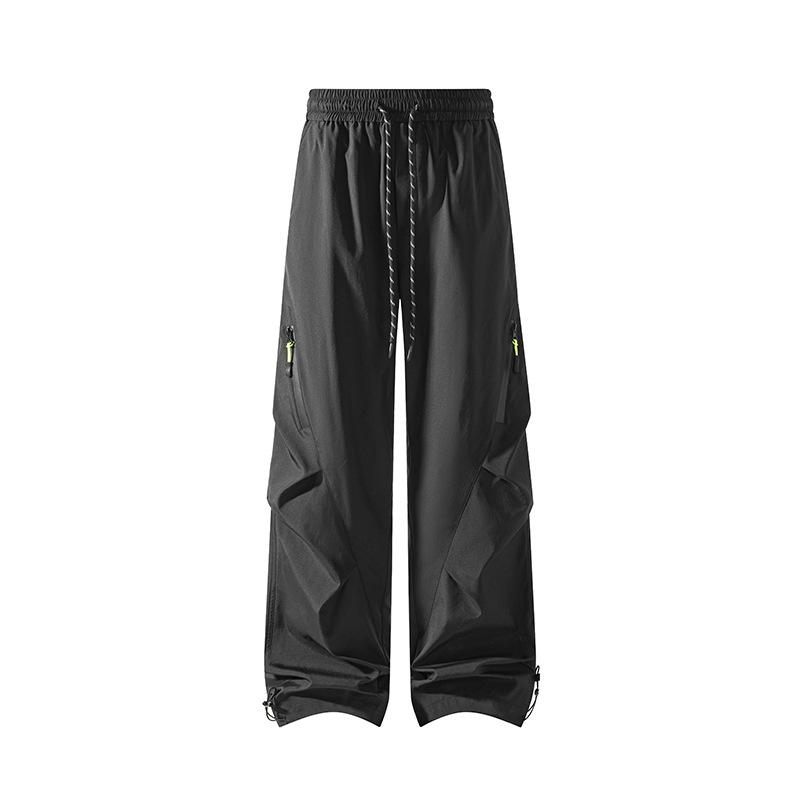 Men's Spring Softshell Mountain Style Water-Resistant Outdoor Fishing Hiking Wide-Leg Pants With Pleated Side Zipper And_voghion.com