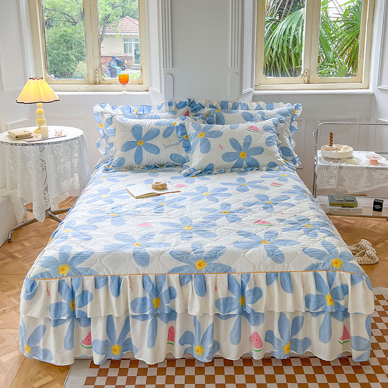 Transfronterizos encaje vestido de cama de estilo coreano encaje de algodón grueso cama de filamento molienda cama de acolchón polvo cubierta de cama al por mayor