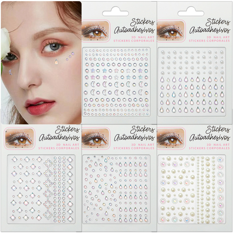 Cross-border Colorful Face Paste Jewelry Face Paste Diamond Children's Performance Makeup Paste Eyebrow Paste Pearl Paste Face Decoration
