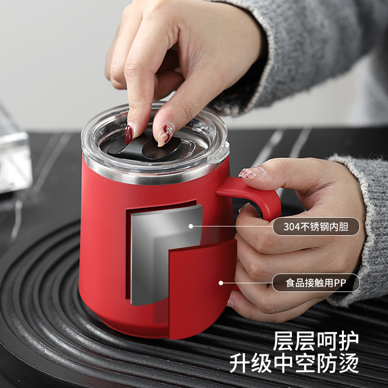 Taza nórdica ins Taza de vacío de oficina simple con tapa con mango Taza de café de acero inoxidable 304