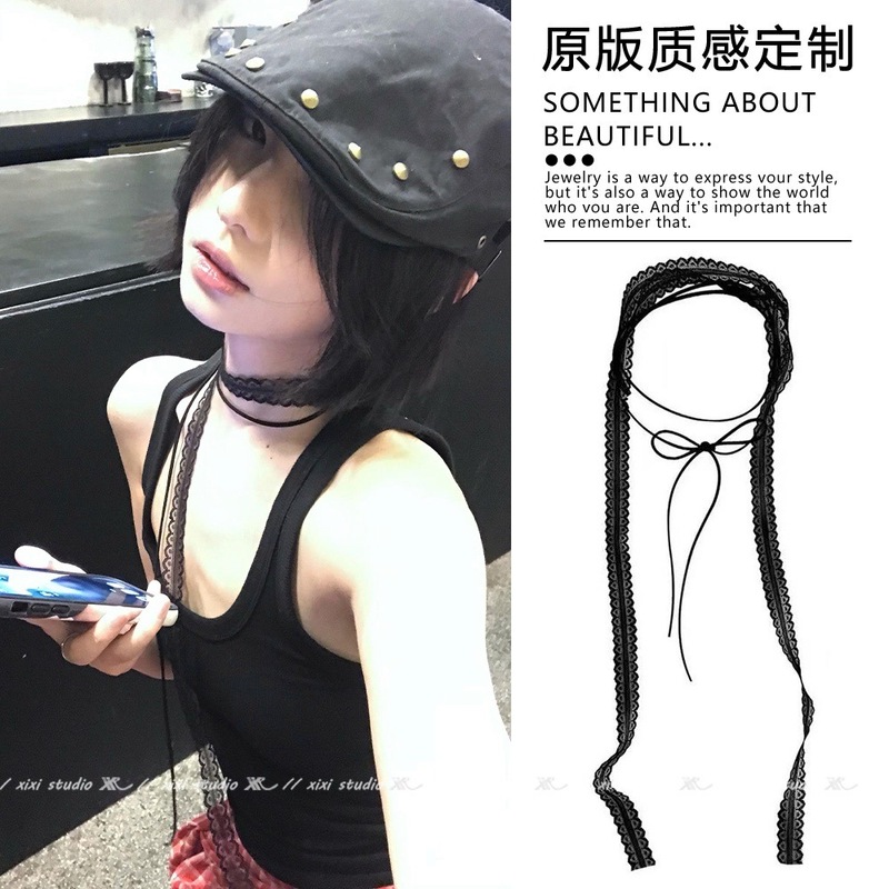 韩系黑白波点丝巾系脖发带女2025新款高级感气质甜美百搭飘带颈链|undefined