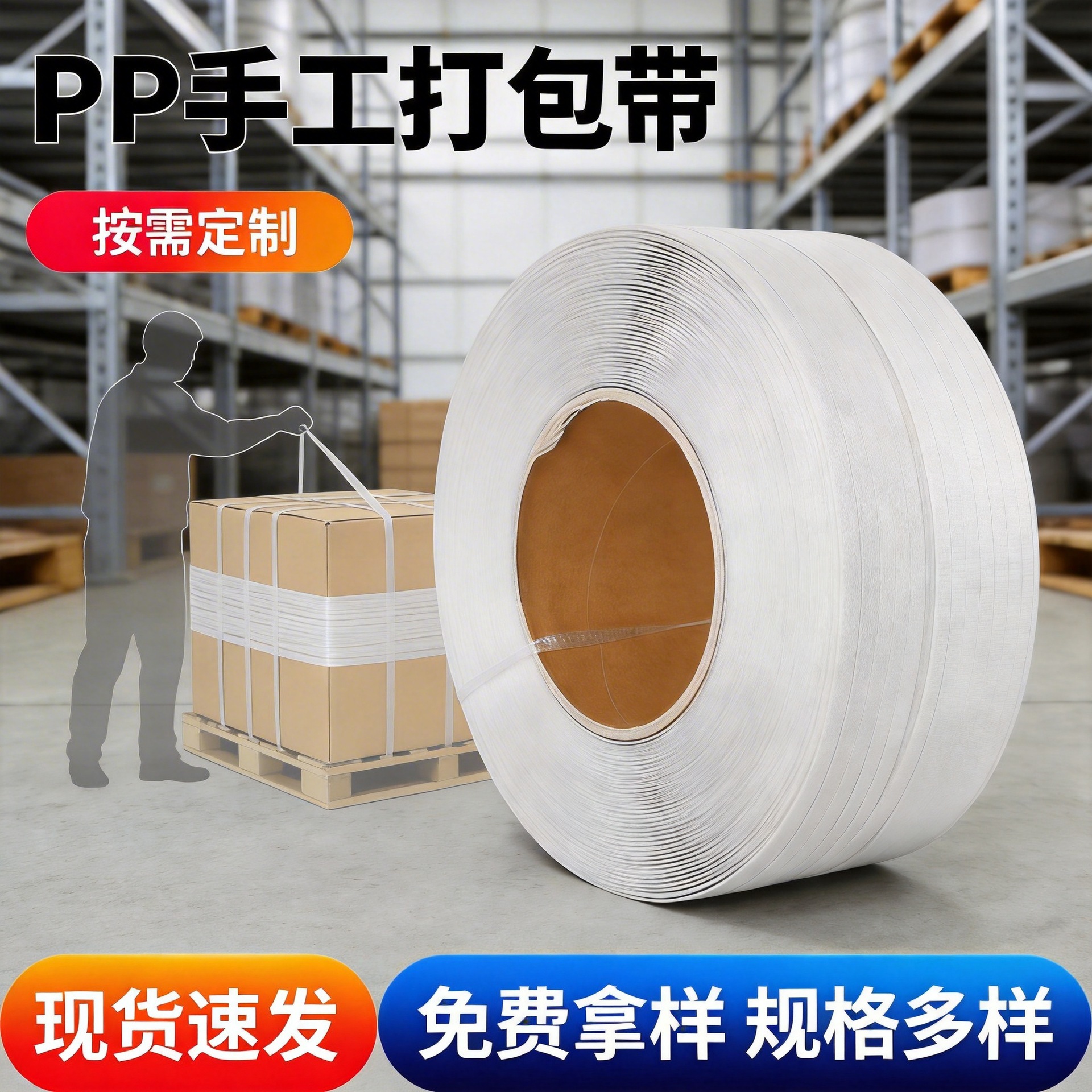 手动打包带 pp打包带 白色夹心带塑料打包带手工打包带手工带现货