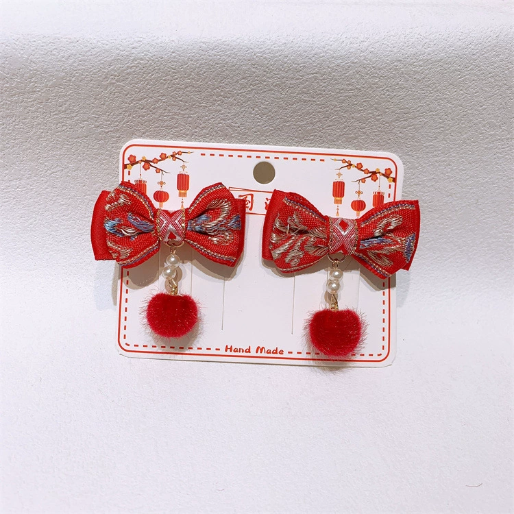 Red children's hairgrip with bow with tassels, Hanfu, hair accessory, hairpins, Chinese style