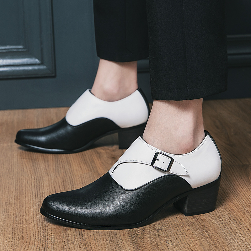 Cross-Border New High-Heeled Pointed Leather Shoes Large Size Business Formal Cuban Shoes Formal Fashion Casual Men's Shoes British Style
