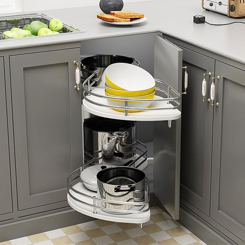 Suministro transfronterizo Cesta de tiro de esquina Gabinete de cocina Cesta de tiro de platillo volante de doble puerta de almacenamiento de esquina fabricante de cesta de tiro