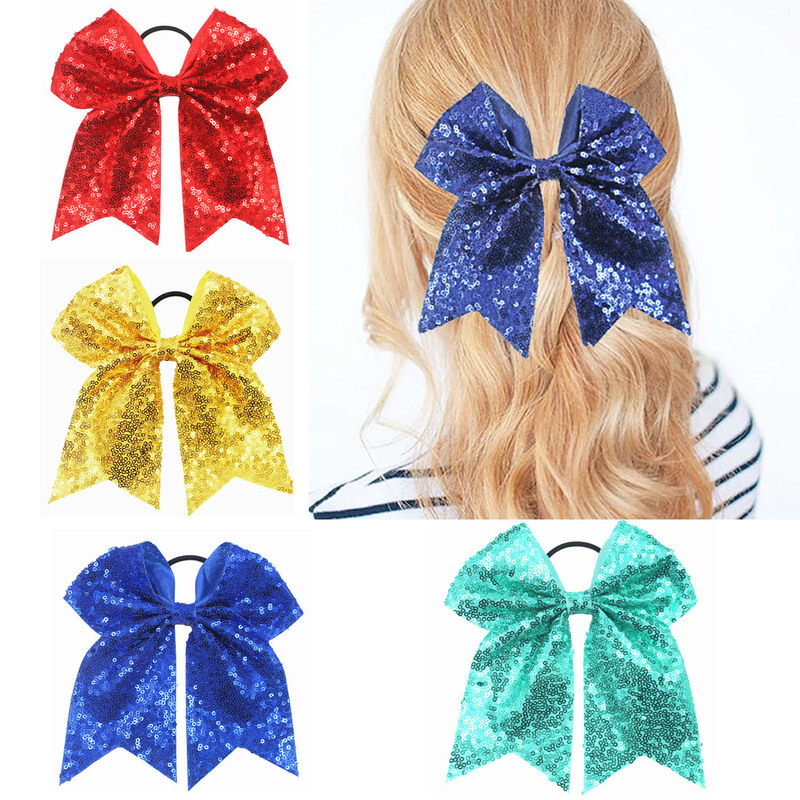 Children's girls latin jazz dance sequin glitter hair bow headwear Hair Loop Rope party Stage performance  Cheerleading Team Rubber band hair accessories