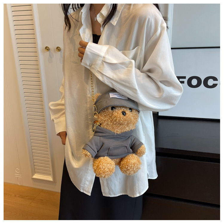 Women's Medium Plush Bear Cute Round Zipper Shoulder Bag Crossbody Bag Chain Bag display picture 3
