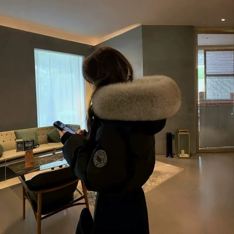 Short down cotton jacket for women with hood, large fur collar, fleece-lined, thickened, winter coat, Korean style, waist-cinching, slimming cotton coat Short down cotton jacket for women with hood, large fur collar, fleece-lined, thickened, winter coat, Korean style, waist-cinching, slimming cotton coat