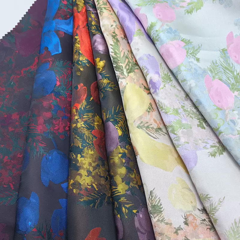新款落叶植物小清新连衣裙女装旗袍提花面料布