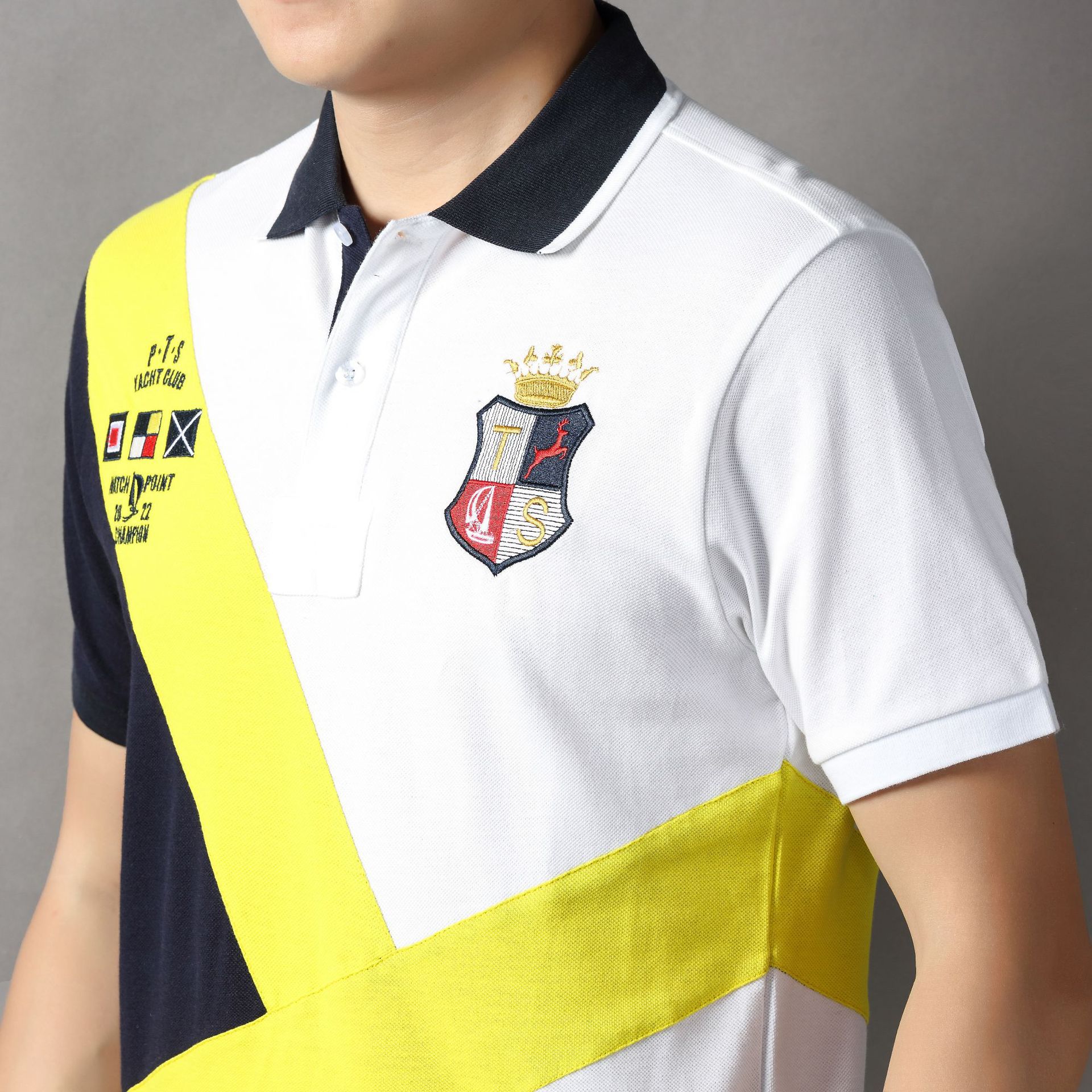 Polo uomo cotone maniche corte color-block di alta qualità_voghion.com